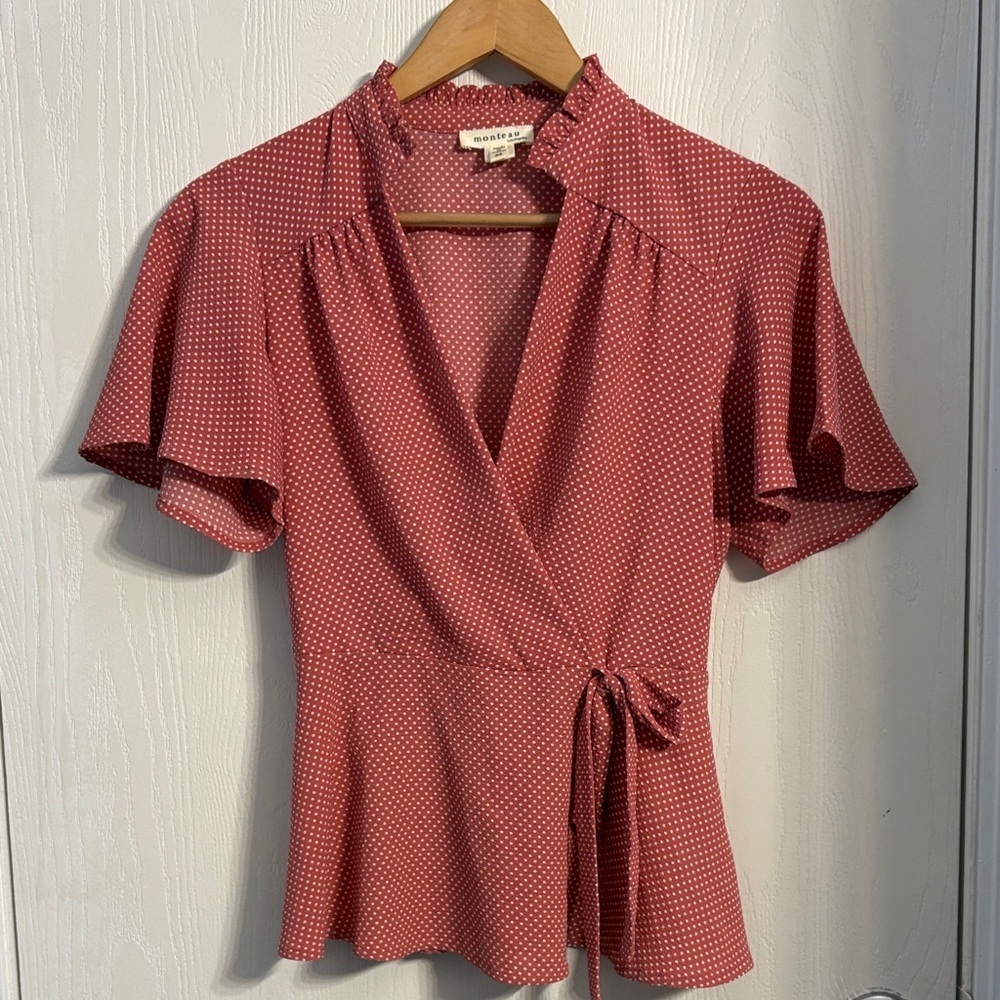Monteau Polka Dot Wrap Top